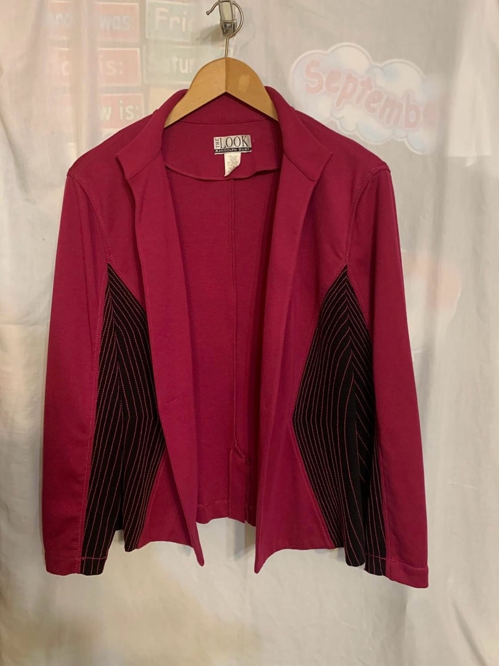 Randolph Duke Fuchsia Open-Front Jacket with Black Pinstripe Inset Panels